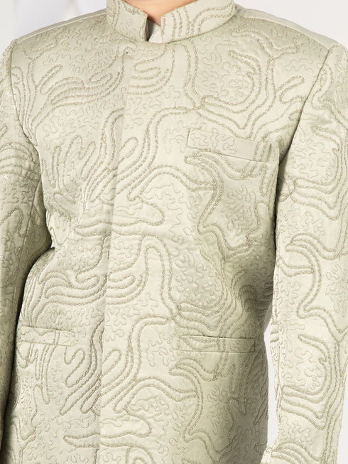 Boy's' Mint Green Jodhpuri, Kurta And Pyjama Set